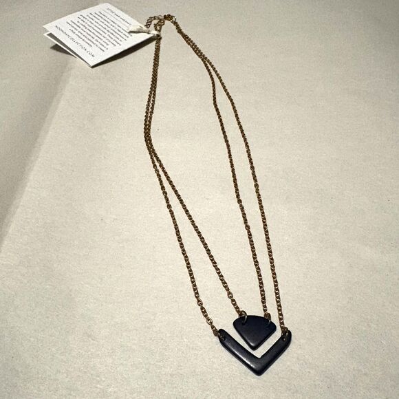 NWT Noonday Collection Double Pendant Necklace Triangles Gold Tone - Picture 1 of 3